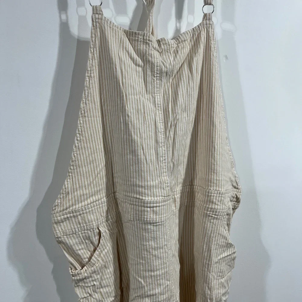 Torrid Gardening Coastal Beachy Striped Linen Blend Overalls Womens 3X Fisherman